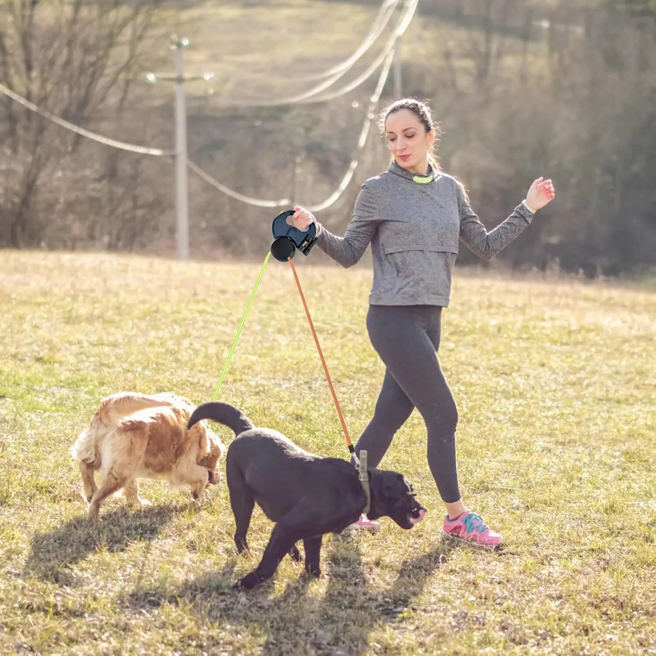 Retractable Lead Leash Double Dual Doggie 2 Dog 50 Pounds For Pet
