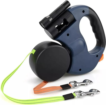 Retractable Lead Leash Double Dual Doggie 2 Dog 50 Pounds For Pet